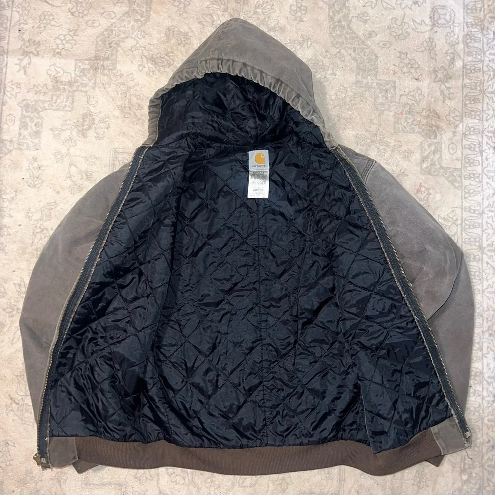 VTG Carhartt Youth YYJ130 DKB Canvas Full Zip Jacket Hooded Chore Work Coat XL - Picture 3 of 8